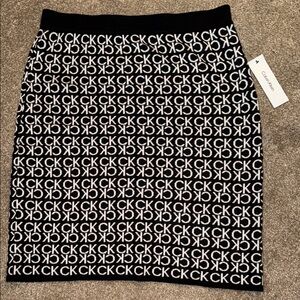 Calvin Klein Monogram Black and White Pencil Skirt